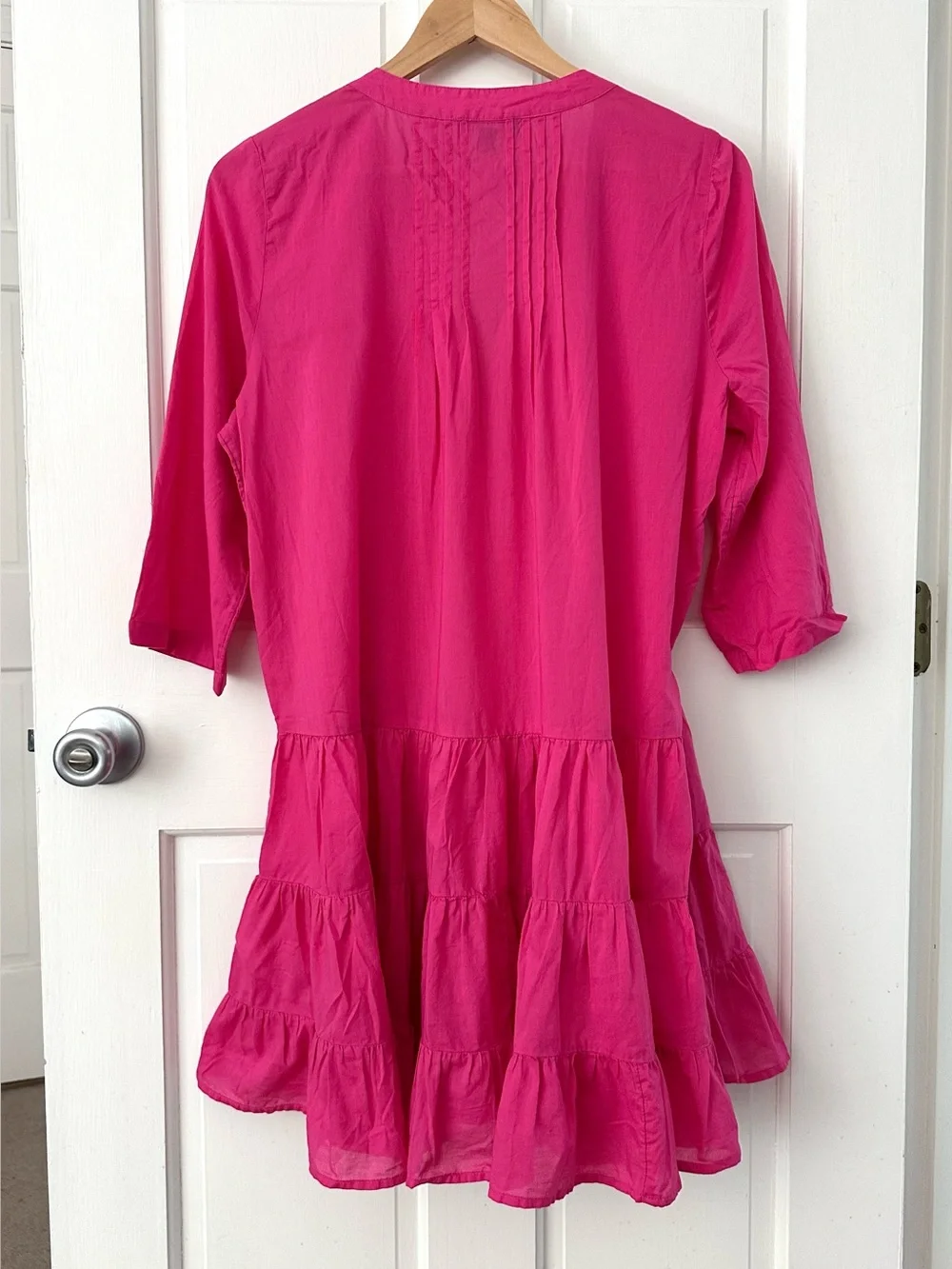 J. CREW Bright Pink Button Front Tiered Mini Dress Airy Cover-up Summer Size M